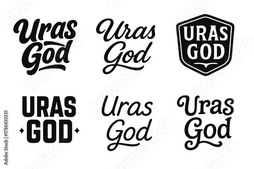 Creative Lettering Styles. Uras God. Set lettering. harmonious lettering variations of the same emblematic concept, each with different artistic interpretation