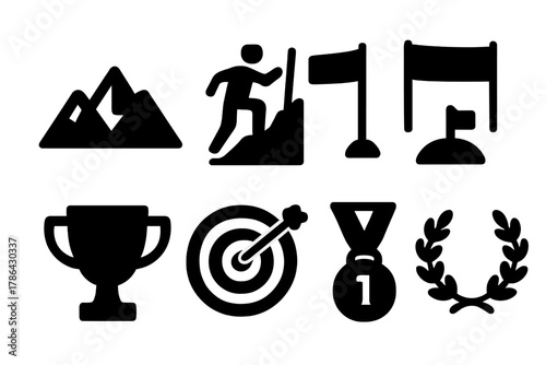 Overcoming Challenges Icons. Overcoming Challenges. Filled icon set of Overcoming Challenges: mountain,