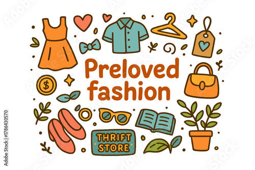Preloved Fashion Doodle. Preloved fashion. Hand-drawn doodle illustration of Preloved fashion. Dress, shirt,