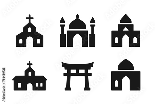 Religious Architecture Icons. Religious architecture. Filled icon set of religious architecture: church,
