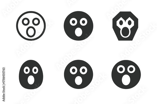 Scared Face Logos. Scared face. Set Logo of Scared face: wide eyes and open mouth. harmonious logo variations of the same emblematic concept, each with