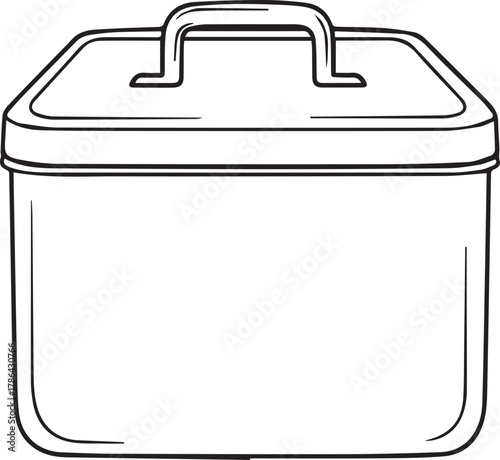 Simple line drawing of a classic lunchbox with a handle