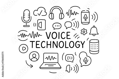 Voice Technology Doodle. Voice Technology. Hand-drawn doodle illustration of Voice Technology. microphone,