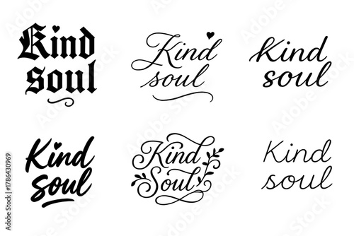 Kind Soul Calligraphy. Kind soul. Create a calligraphy lettering illustration of the phrase: Kind soul. Render