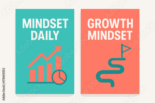 Mindset Inspiration Banners. Mindset daily. Two vertical A6 banners with safe margins, centered composition, no elements touching edges, modern, turquoise and