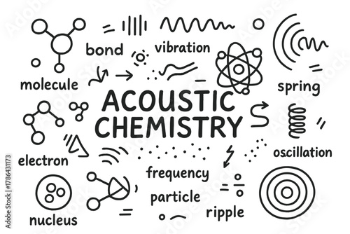 Acoustic Chemistry Doodle. Acoustic Chemistry. Hand-drawn doodle illustration of Acoustic Chemistry. molecule,