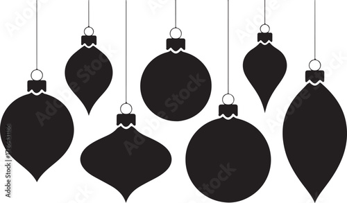 Black Silhouette Christmas Balls Hanging on Strings