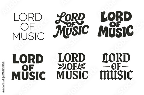 Harmonious Lettering Styles. Lord of Music. Set lettering. harmonious lettering variations of the same emblematic concept (Modern minimal monoline lettering,