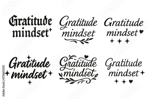 Gratitude Calligraphy Showcase. Gratitude mindset. Create a calligraphy lettering illustration of the phrase: