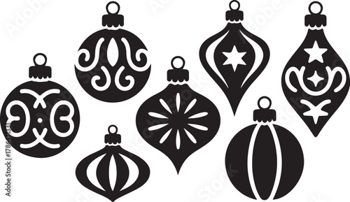 Black Silhouette Christmas Balls Vector Elements Pack