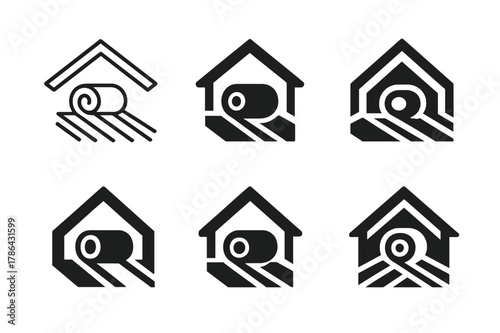 Insulation Logo Variations. Adding insulation to the attic. Set Logo of Adding insulation to the attic: fiberglass roll between joists. harmonious logo