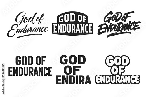 Endurance Lettering Variations. God of Endurance. Set lettering. harmonious lettering variations of the same emblematic concept (Elegant script with flowing