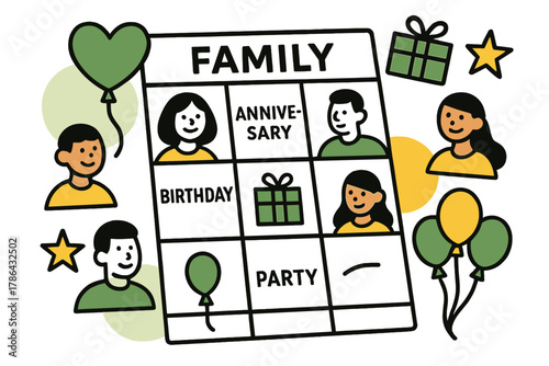 Family Calendar Celebrations. Organized memories. A close-up of a family calendar with handwritten notes,