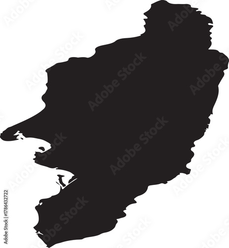 Black silhouette of an irregular island or landmass shape suitable for geographical maps and regional outlines