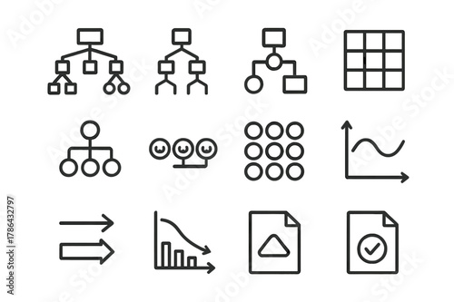 Gradient Boosting Icons. Gradient boosting. Line outline icon set of gradient boosting: tree ensemble,