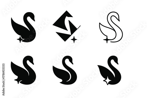 Deneb Logo Variations. Deneb in Cygnus. Set Logo of Deneb in Cygnus: swan tail star marker. harmonious logo variations of the same emblematic concept, each