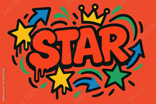 Urban Graffiti Vibes. Urban Star ? Graffiti Simplified; thick bubble letters with dripping stars, crown