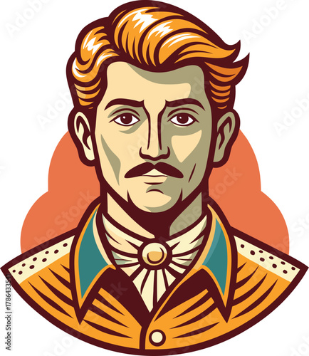 Vintage Man Portrait With Orange Hues And Military Uniform