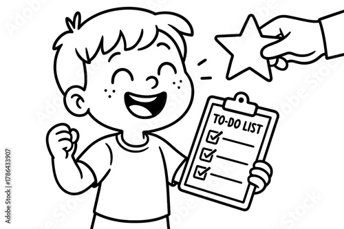 Gold Star Achievement. Reward for completing tasks children?s coloring book illustration, outlined drawing,
