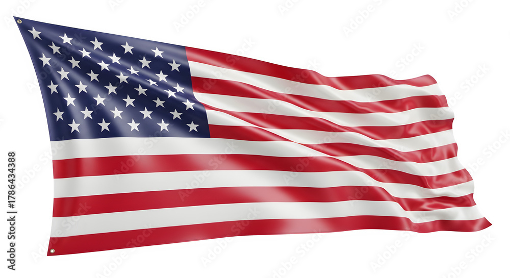 Fototapeta premium Waving american flag isolated on transparent background, a symbol of patriotism and national pride