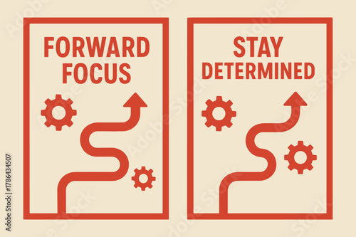 Forward Focus Banners. Forward focus. Two vertical A6 banners with safe margins, centered composition, no elements touching edges, flat vector design, red and