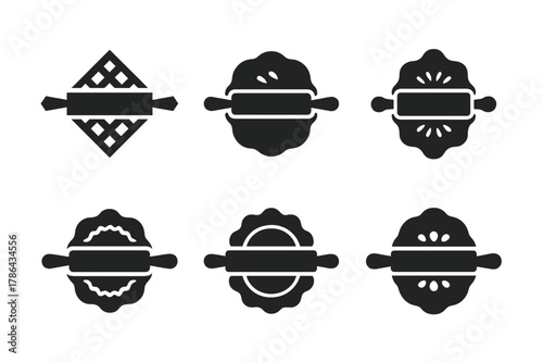 Artful Baking Logo Variations. Homemade baking. Set Logo of Homemade baking: rolling pin with pie pan. harmonious logo variations of the same emblematic