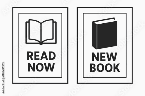 Minimal Book Banners. Readers. Two vertical A6 banners with safe margins, centered composition, no elements touching edges, flat vector design, black and