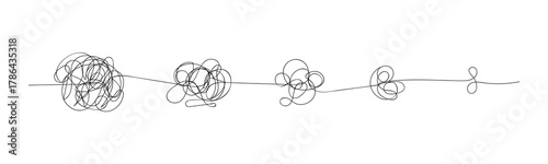 Abstract shapes created with a simple line form a playful design on a blank background.