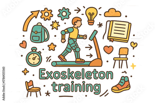 Exoskeleton Training Doodle. Exoskeleton training. Hand-drawn doodle illustration of exoskeleton training.