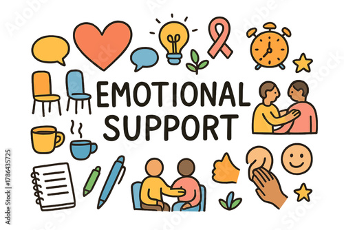 Emotional Support Doodle. Emotional support. Hand-drawn doodle illustration of emotional support. Heart,