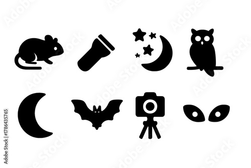Night Wildlife Icons. Night wildlife photography. Filled icon set of night wildlife photography: nocturnal