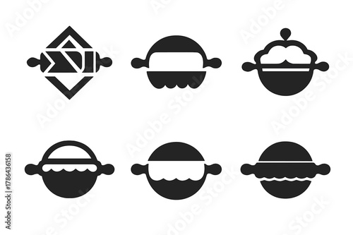 Homemade Baking Logos. Homemade baking. Set Logo of Homemade baking: rolling pin with pie pan. harmonious logo variations of the same emblematic concept, each