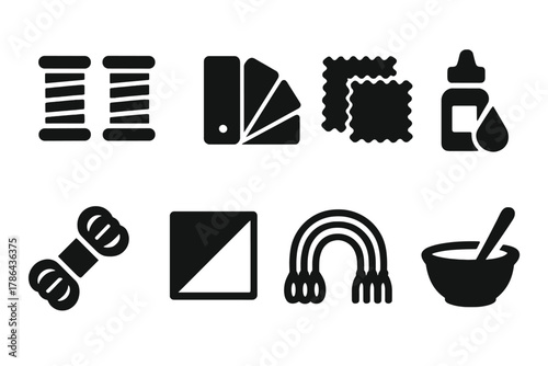 Color Selection Icons. Color selection. Filled icon set of color selection: thread spools, color palette,