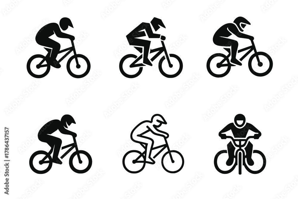 Fototapeta premium BMX Logo Designs. BMX riding. Set Logo of BMX riding: biker performing jump trick. harmonious logo variations of the same emblematic concept, each with