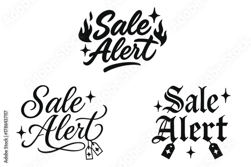 Stylish Sale Headlines. Sale Alert. Create a calligraphy lettering illustration of the phrase: Sale Alert.