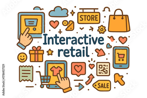 Interactive Retail Doodles. Interactive retail. Hand-drawn doodle illustration of interactive retail.