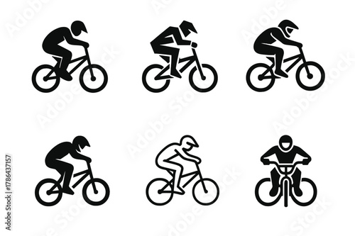 BMX Logo Designs. BMX riding. Set Logo of BMX riding: biker performing jump trick. harmonious logo variations of the same emblematic concept, each with