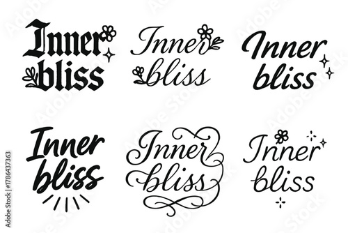 Calligraphy of Inner Bliss. Inner bliss. Create a calligraphy lettering illustration of the phrase: Inner