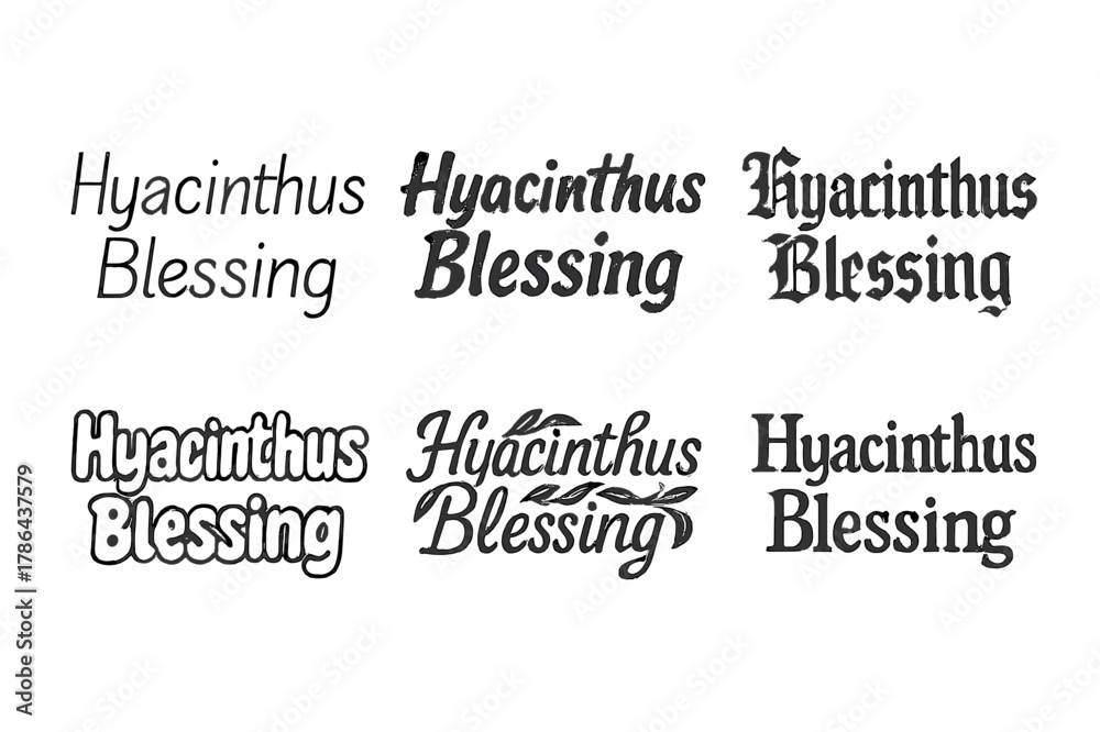 Fototapeta premium Hyacinthus Lettering Variations. Hyacinthus Blessing. Set lettering. harmonious lettering variations of the same emblematic concept, each with different