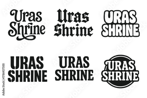 Uras Shrine Lettering Variations. Uras Shrine. Set lettering. harmonious lettering variations of the same emblematic concept, each with different artistic