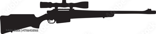 Black silhouette of a sniper rifle with a scope on a white background weapon firearm on transparent background