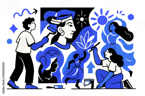 Heritage Meets Modernity. Cultural storytelling through murals. Street artists painting walls with heritage