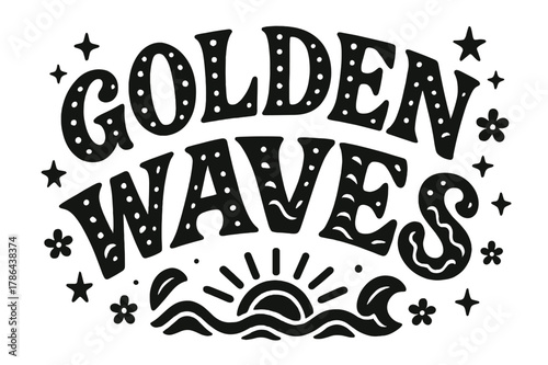 Golden Waves Lettering. Golden Waves ? Decorative Display Lettering: arched playful letters filled with dots,