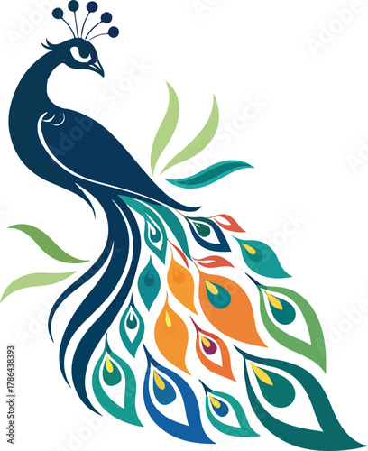 Elegant Peacock Logo Design – Luxury Bird Symbol, Royal Feather Icon, Modern Golden and Blue Vector Emblem for Branding and Fashion