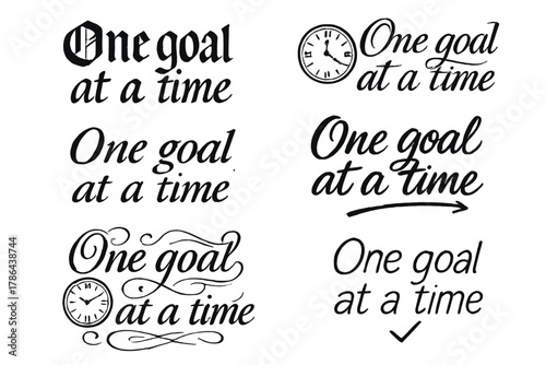 Artistic Calligraphy Grid. One goal at a time. Create a calligraphy lettering illustration of the phrase: One