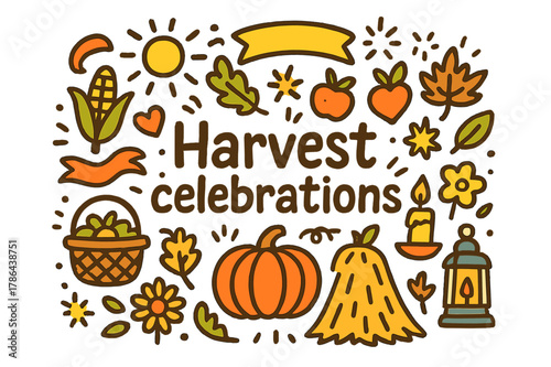 Colorful Harvest Festivity. Harvest celebrations. Hand-drawn doodle illustration of harvest celebrations.