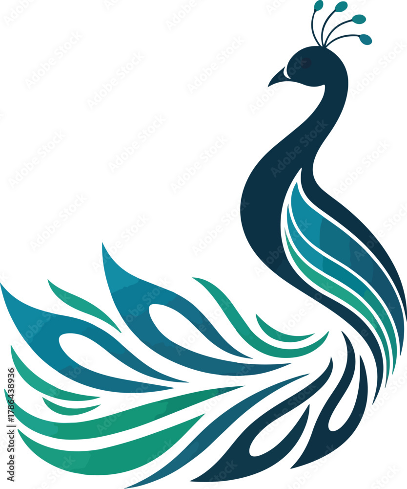Obraz premium Elegant Peacock Logo Design – Luxury Bird Symbol, Royal Feather Icon, Modern Golden and Blue Vector Emblem for Branding and Fashion