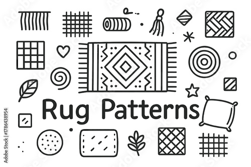 Rug Pattern Doodles. Rug Patterns. Hand-drawn doodle illustration of Rug Patterns. In the middle, one slightly