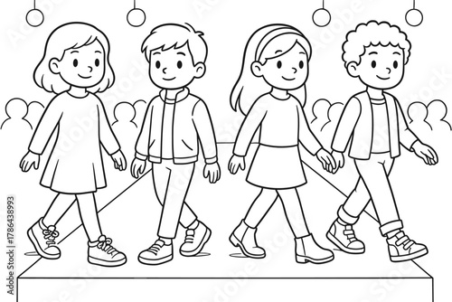 Fashion Runway Coloring. Fashion runway shoes children?s coloring book illustration, outlined drawing, models