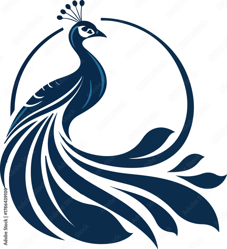 Fototapeta premium Elegant Peacock Logo Design – Luxury Bird Symbol, Royal Feather Icon, Modern Golden and Blue Vector Emblem for Branding and Fashion